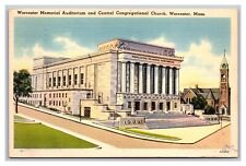 Worcester MA Memorial Auditorium Central Congregational Church Postcard 1949 picture