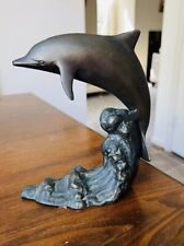 Vintage San Francisco Bay Brass Dolphin Statue with Waves picture