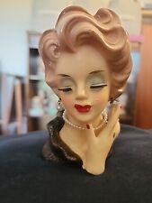 Rare Vintage Rubens Lady Head Vase #482 Pearl Necklace and Earrings 5”FREE SHIP picture