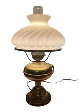 Vtg Brass Hurricane Lamp White Milk Glass Shade Aladdin Converted Electric  picture