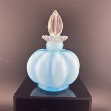Vintage Fenton Glass Blue Overlay Melon Vanity Perfume  Bottle with Stopper picture
