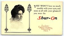 c1920 SCHENECTADY SHUR-ON GLASSES SANDERS OPTICIAN ADVERTISING INK BLOTTER Z1463 picture