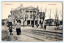 c1910 National Theatre Kristiania Oslo Norway Trolley Car Railway Postcard picture