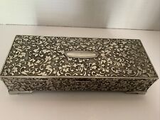 Vintage  Silver plated jewellery box rectangular swirls & ferns, footed large picture