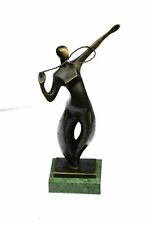 100% Solid Bronze Dark Bronze Patina Green Marble Base Badminton Player Deal Art picture