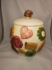 1950s Los Angeles Potteries Cookie Jar Cookies All Over Walnut Lid Cream Vintage picture