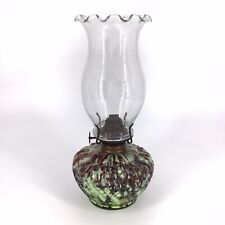 Antique Vintage End of Day Splatter Glass Oil Lamp with Chimney Shade picture