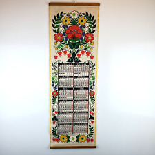 Vintage Swedish Calendar Almedahls 1979 Linen w/ Wood Wall Hanging Flowers picture