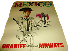 Vintage 1960s Original BRANIFF AIRWAYS MexicoTRAVEL POSTER 20x26