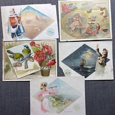 Antique Victorian Trade Card Lot of 4 Lion Coffee Clarks Junk Journal Ephemera picture