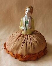 Antique Victorian Porcelain Half Doll Pin Cushion Dress Lady picture