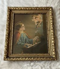 Vintage Religious Framed Art St Cecilia Wood Frame Large 21x23x2” picture