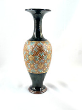 Vintage Royal Doulton Slater Patent Lambeth Vase 11” Aqua Blue & Gold Accents picture