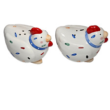 Coco Dowley CHICKEN Salt & Pepper Shakers  with Blue Bow on Neck picture