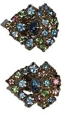 Estate Cluster Round Pastel AB Faceted Rhinestone Goldtone Clip On Earrings  picture