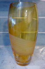 Teleflora Vintage Mid-Century Art Vase Amber Etched Swirl Thick Glass Tag picture