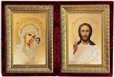 Two Toned Virgin of Kazan and Christ the Teacher Wedding Icon Diptych 15 In picture