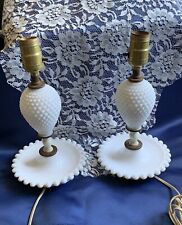 Two Vintage 50’s Lamps Milk Glass Vanity Boudoir Hobnail Bowl Bottom For Jewelry picture