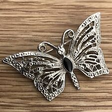 Butterfly Brooch Pin Filigree Silvertone Metal  picture