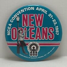 VTG New Orleans 1980s Pin Button NCEA Catholic Teaching Trumpet Jazz Player picture