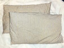 Vtg Primitive Antique Feather Down Bed Pillow Chambray blue Striped Ticking Farm picture