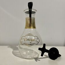 Pyrex Vinegar Cruet Bottle Dispenser Gold Accents Vintage With Spare Stopper picture