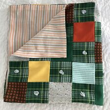 Handmade Quilt 1960s 70s Patchwork Double Knit Poly 30” x 32” Hand Tied Vintage picture