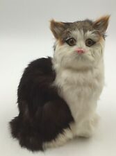 Life Like Realistic Kitten/ Cat Brown & White Sitting Cat Yellow Eyes Very Soft picture