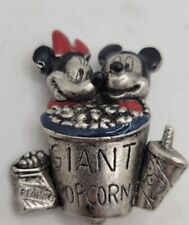 Vtg Disney Minnie Mouse & Mickey Mouse Giant Popcorn Pin Brooch Pewter Enamel picture