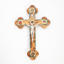 Wooden Crucifix with 5 Holy Land Essences and Mother of Pearl, 15.4
