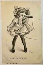 HELLO DEARIE. Love Romance Vintage Drawing Postcard. 1912. picture
