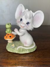 Vintage Enesco Figurine Mouse With Frog On Mushroom picture