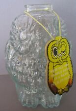 WISE OLD OWL CLEAR GLASS BANK W/ **RARE** ORIGINAL HANGTAG ANSEHL CO ST LOUIS MO picture