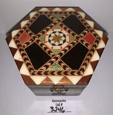 Marquetry Hexagon Music Box Trinket Jewelry Box Chest Wooden Inlaid Vintage picture