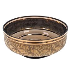 Amber Glass 14k Gold Egret / Crane Open Bowl Vintage Tableware 8.75