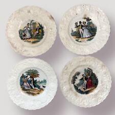 Antique ADAMS English China COURTING COUPLE PLATE Will You Be Mine ~ Set of 4 picture