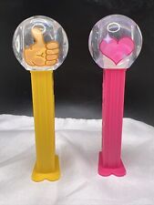 Set of 2 PEZ Emoji Crystal Globe THUMBS UP and Heart Pez Dispensers Hungary picture