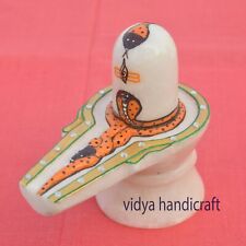 Shivling Handmade White Marble idol Painted Religious Hinduism Tample Decor Gift picture