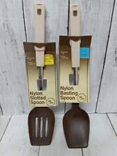 Vintage 2 Nylon Cooking Utinsils Spoon & SLOTTED Spoon Heat Resistant Brown picture