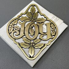 Vintage Avon Cast Iron Trivet Logo Joy with Holly Leaves Gift Collection Rare picture