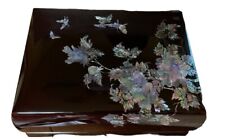 Vintage Asian Black Lacquer/Mother Of Pearl Jewelry Box With Tray- 3 Pcs picture
