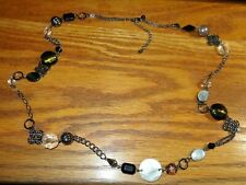 NWOT LIA SOPHIA HERITAGE NECKLACE $88 RV ART GLASS BEAD MOTHER PEARL SHELL BLACK picture