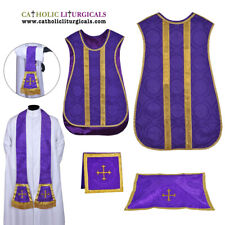 New Purple Spanish Fiddleback Vestment & mass set of 5 piece, chasuble casulla picture