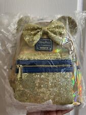 Disney Loungefly Minnie Yellow Blue Gold Earidescent Sequin Shiny Backpack picture
