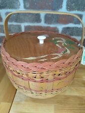 Vintage Wood /Wicker Sewing Box Basket Hand Painted Folk Art Cottagecore- EUC picture