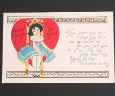 Valentines Day Girl Heart Please Be Mine Antique Carrington Postcard UNP c1910s picture