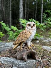 BARN OWL FIGURINE ON TREE STUMP HOOTER STATUE WISE OLD OWL ornament new picture