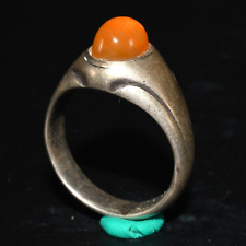 Antique Vintage Near Eastern Solid Silver Hakik Carnelian Ring Cir. 19th century picture