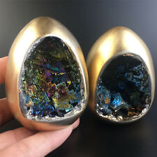 Rainbow Bismuth Ore Egg Quartz Crystal geode Mineral Specimen Reiki Healing 2pcS picture
