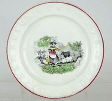 Child’s Antique ABC Plate Milkmaid Cows Staffordshire 1850 7” picture